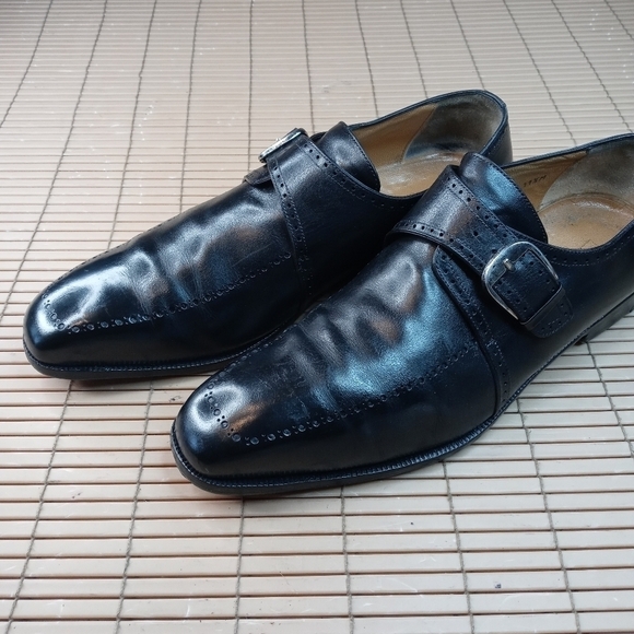 Domani Shoes By Johnston & Murphy Monk Strap Buckle Black Brogue Hand Made Itali main image 9